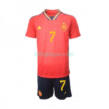 Billige Fotballdrakter Spania Alvaro Morata 7 Barn Hjemmedraktsett VM I Fotball 2022 Kortermet